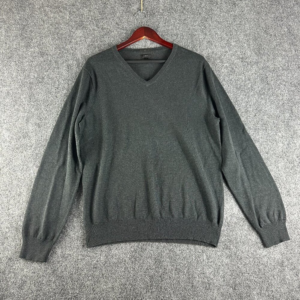 J Crew Sweater Mens Large Cotton Cashmere Charcoal Gray V Neck Long Sleeve